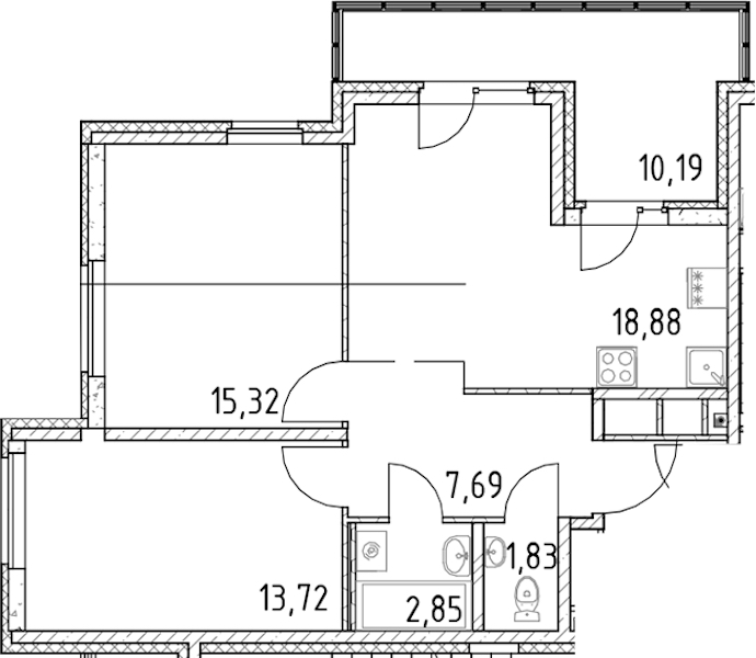 2-комнатная квартира 60.29 м², 11/23 эт., ЖК «Город Первых»